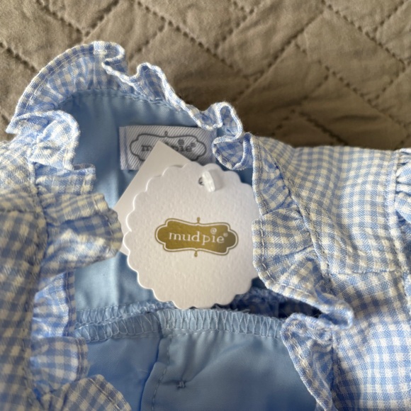 MudPie Blue Gingham Baby Romper - Picture 3 of 4